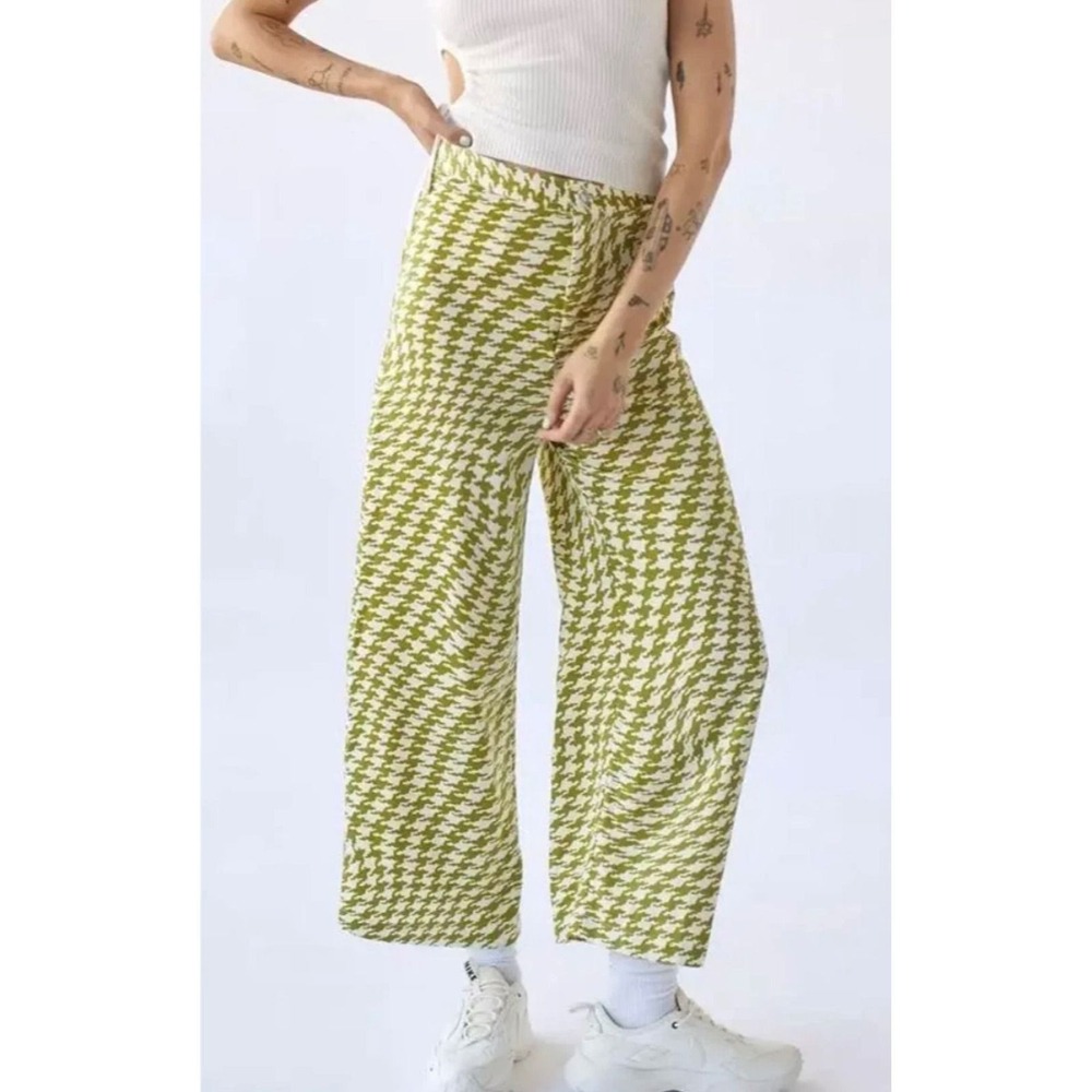 Urban Outfitters‎ Green Distorted Houndstooth Wide Leg Pants Small NEW